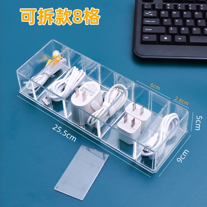 Desktop Dust-Proof Headphone Cable Data Cable Storage Box Charging Head Compartment Organizer Cable Management Box Flip-Top Transparent Acrylic - Image 3